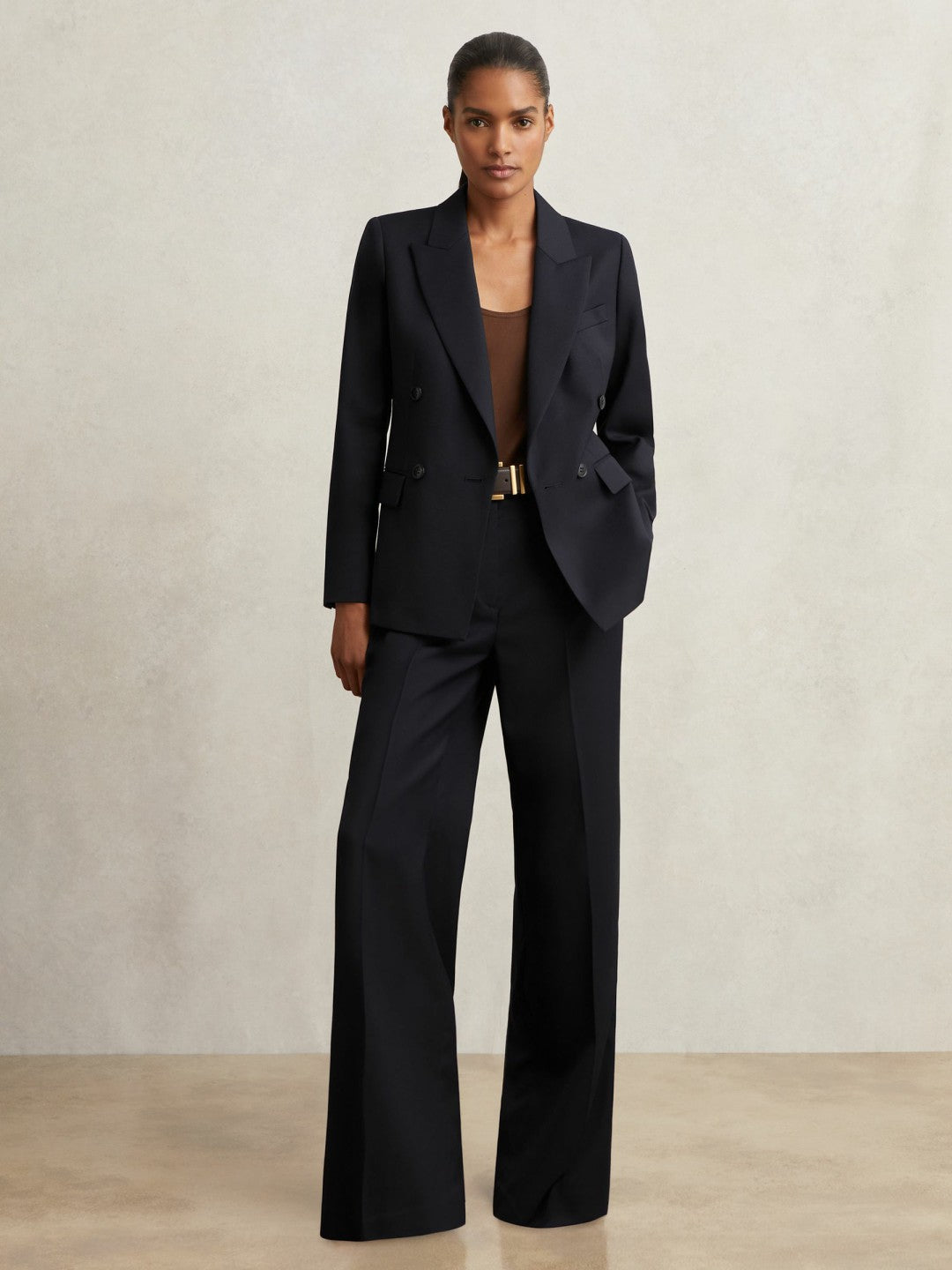 Petite Wool Blend Double Breasted Suit Blazer Navy | Womens