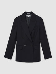 Petite Wool Blend Double Breasted Suit Blazer Navy | Womens