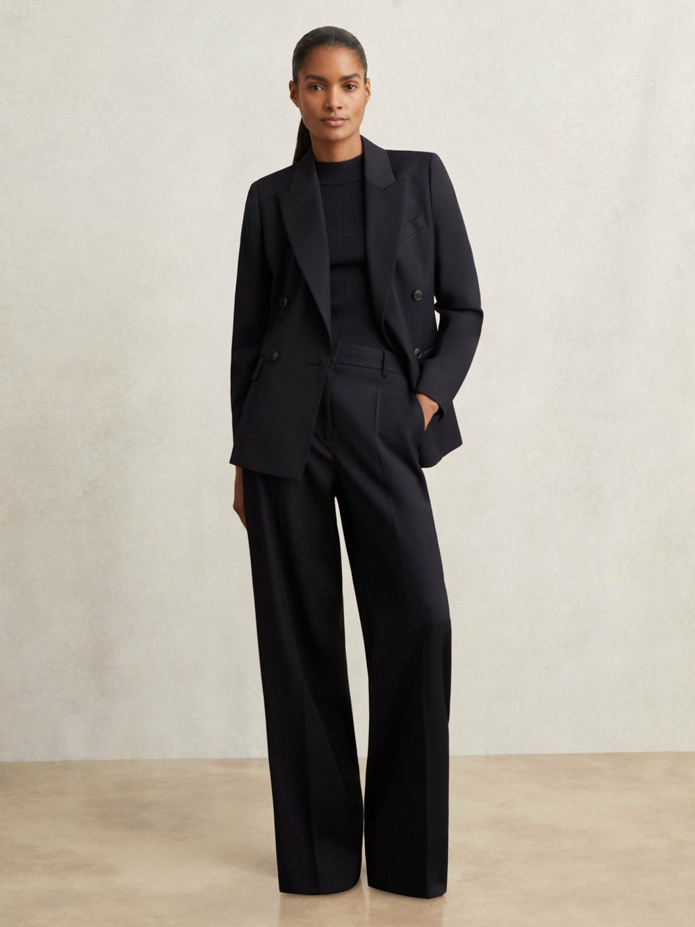Petite Wool Blend Double Breasted Suit Blazer Navy | Womens
