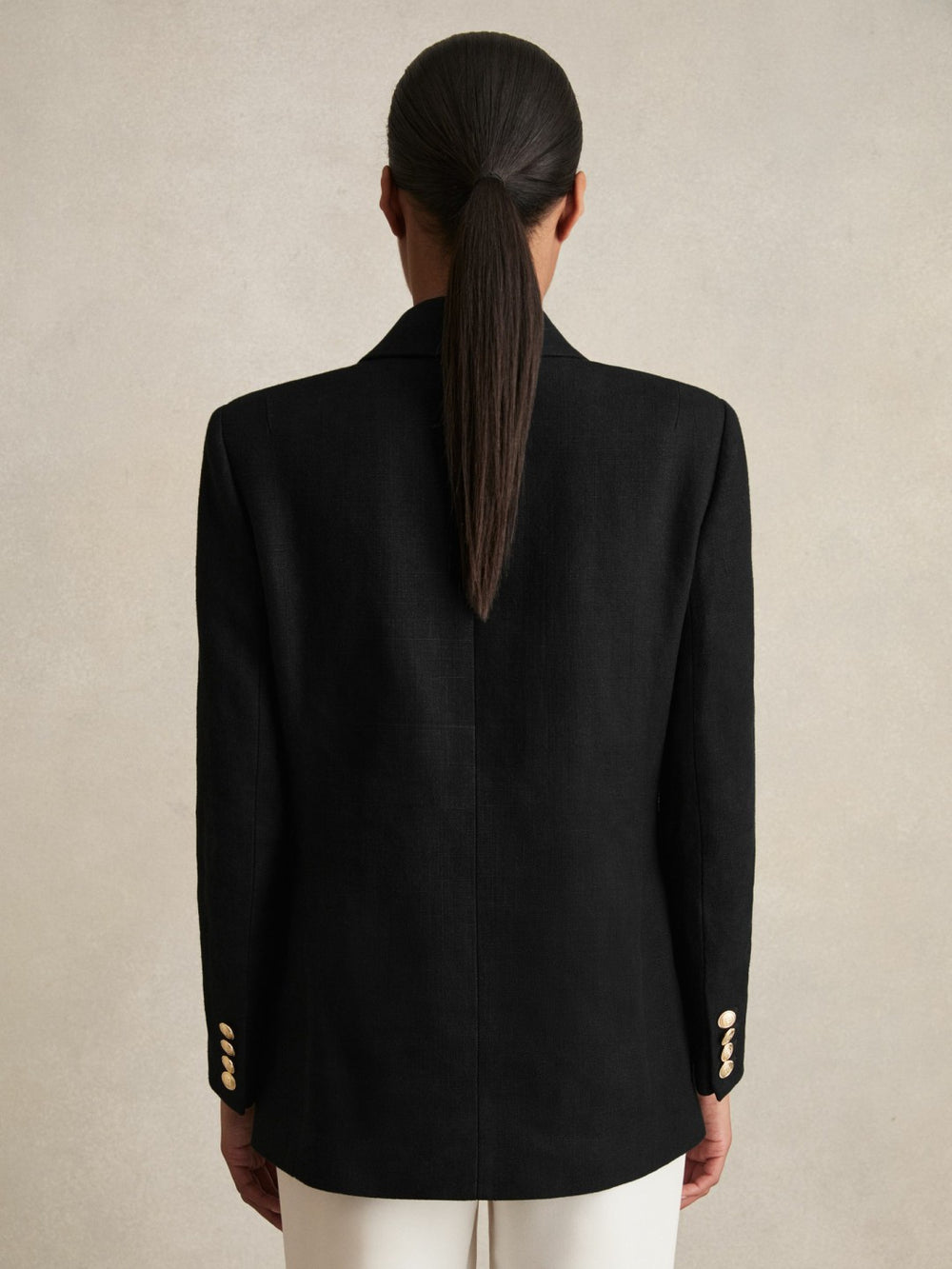Petite Oversized Double-Breasted Blazer Linen-Blend Black | Womens