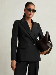 Petite Wool Blend Double Breasted Suit Blazer Black | Womens