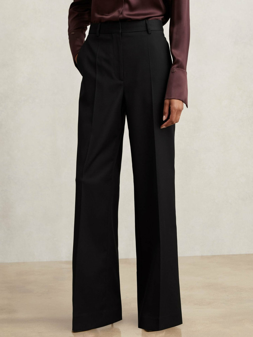 Petite Wool-Blend Wide-Leg Suit Trousers Black | Womens