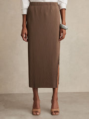 Pleated Jersey Midi Skirt Chocolate | Womens