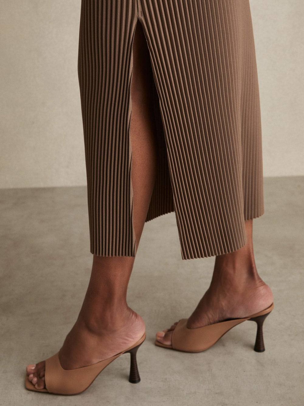 Pleated Jersey Midi Skirt Chocolate | Womens