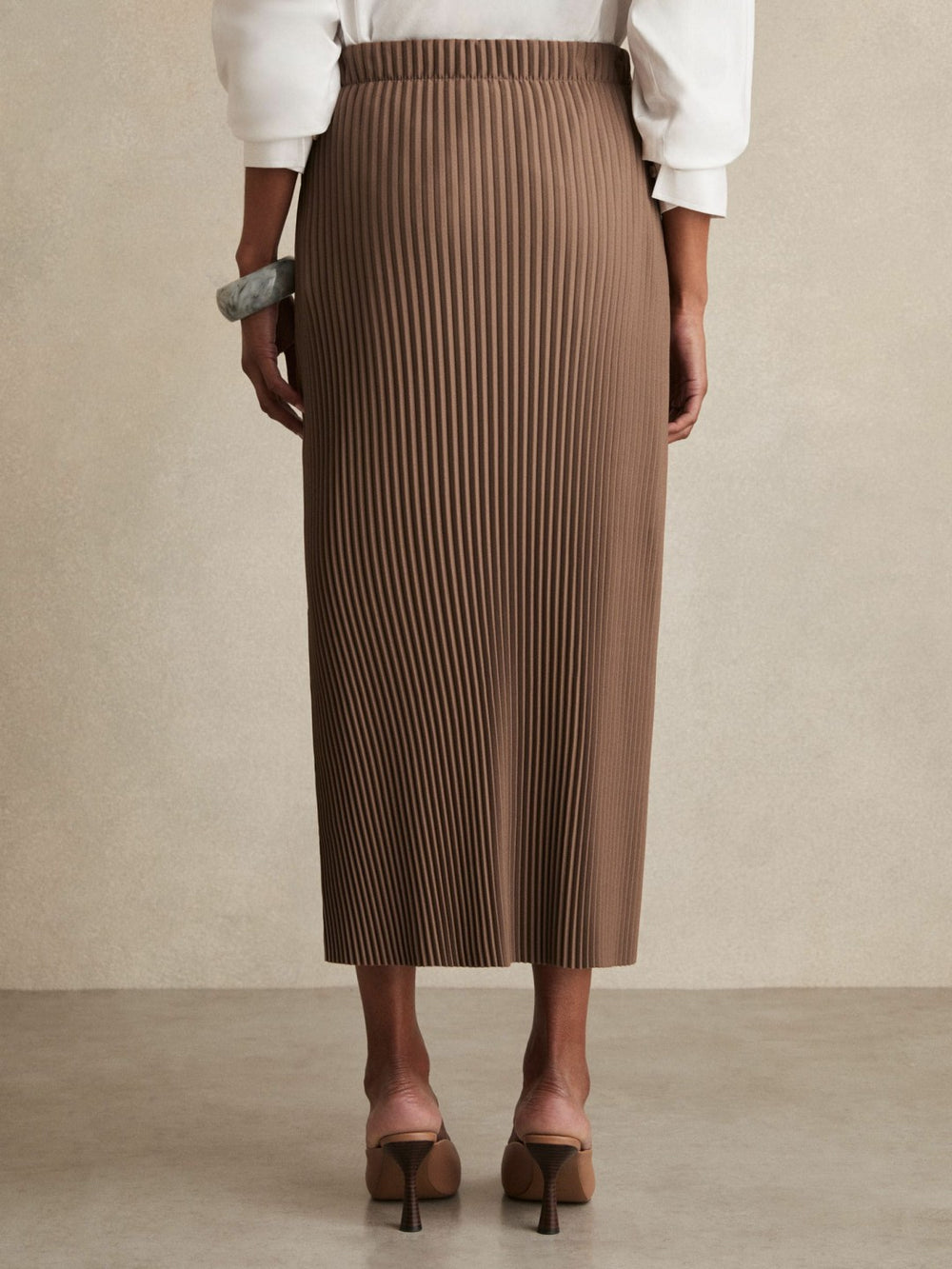 Pleated Jersey Midi Skirt Chocolate | Womens