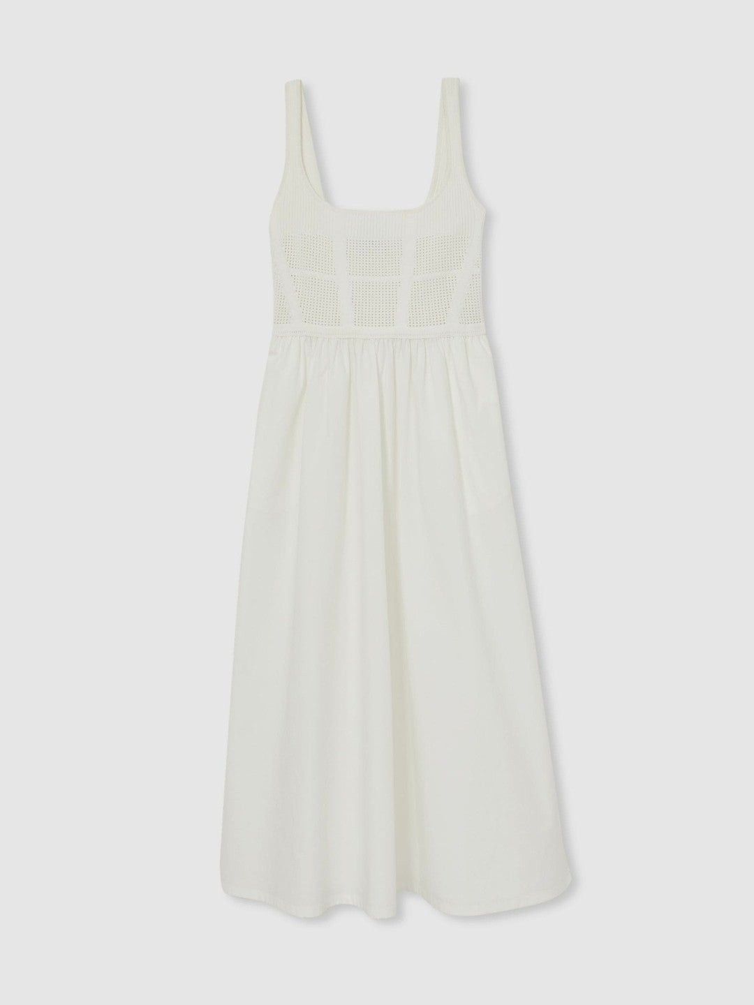Perforated-Knit Cotton-Skirt Midi Dress Ivory | Womens