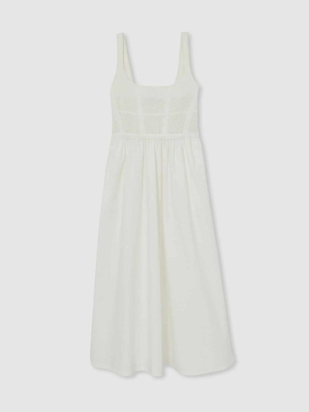 Perforated-Knit Cotton-Skirt Midi Dress Ivory | Womens