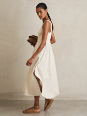 Perforated-Knit Cotton-Skirt Midi Dress Ivory | Womens