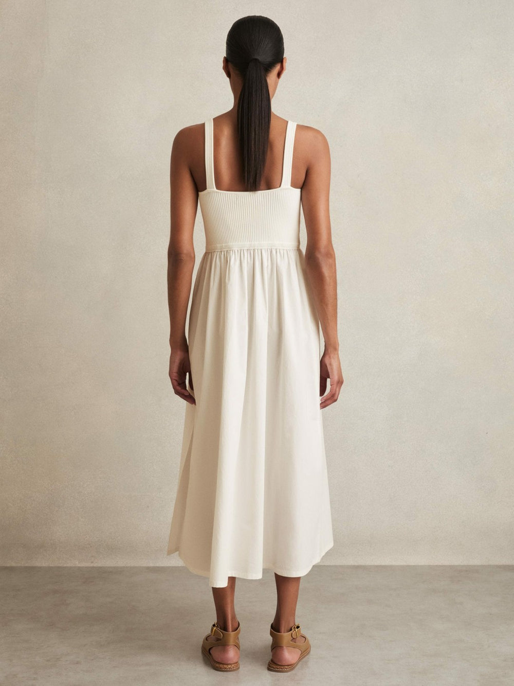 Perforated-Knit Cotton-Skirt Midi Dress Ivory | Womens