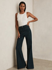 Petite Patch-Pocket Flared Jeans Dark Blue | Womens