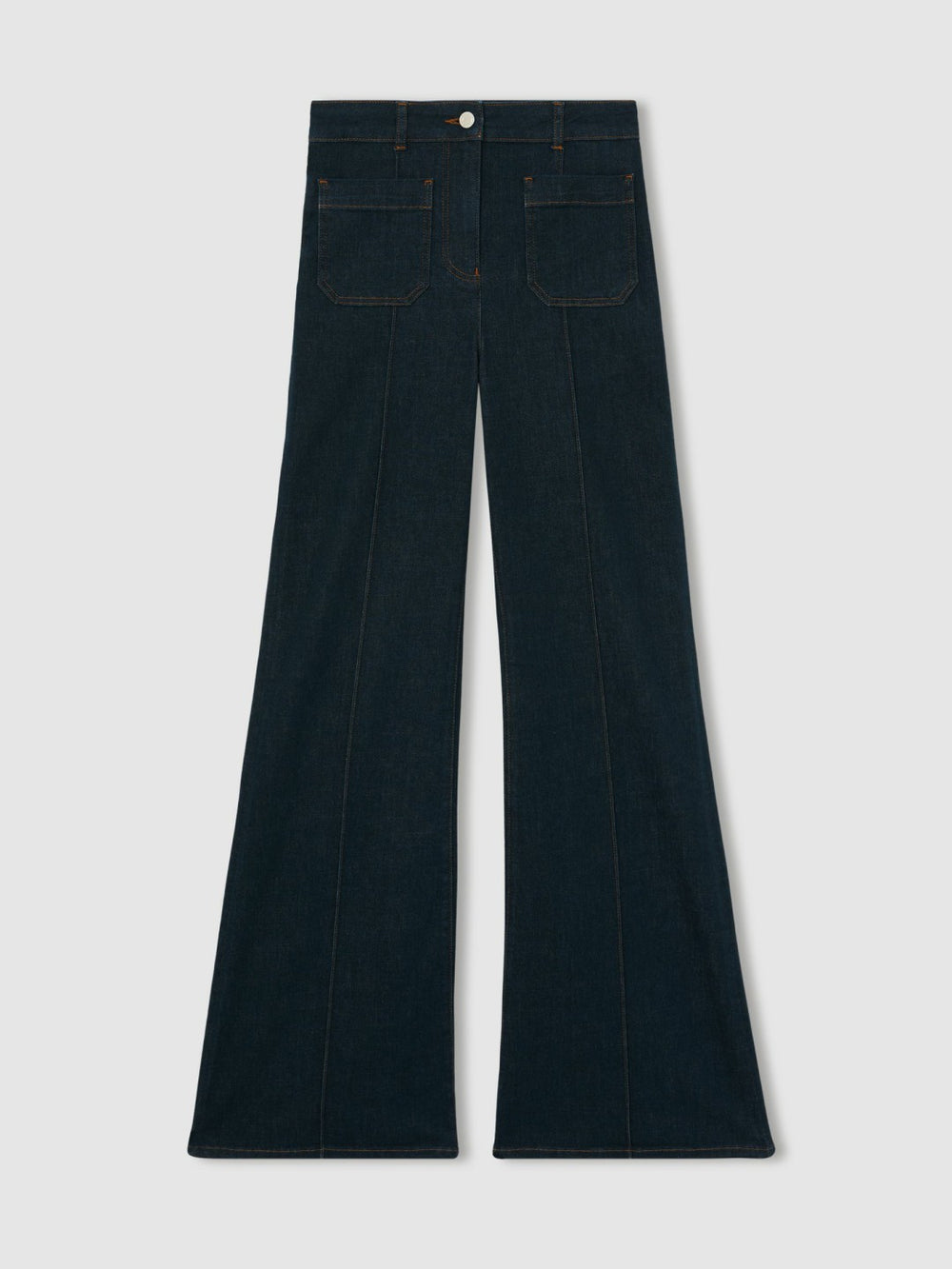 Petite Patch-Pocket Flared Jeans Dark Blue | Womens