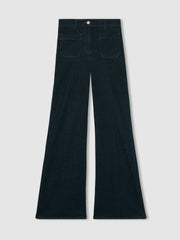 Petite Patch-Pocket Flared Jeans Dark Blue | Womens