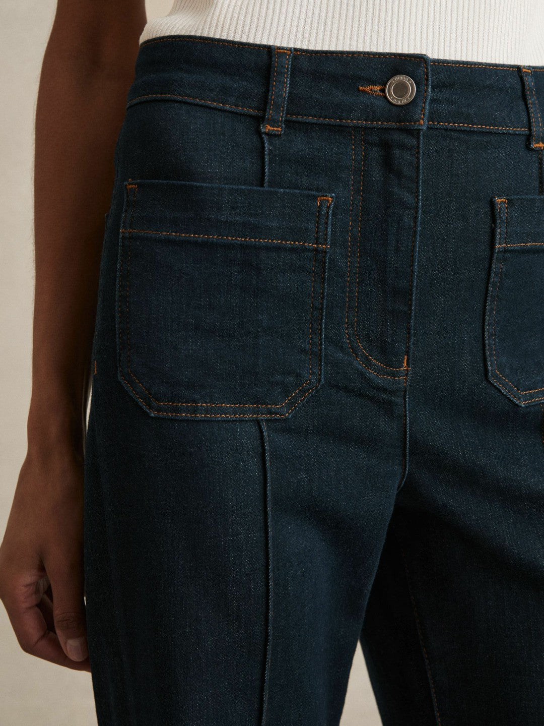 Petite Patch-Pocket Flared Jeans Dark Blue | Womens