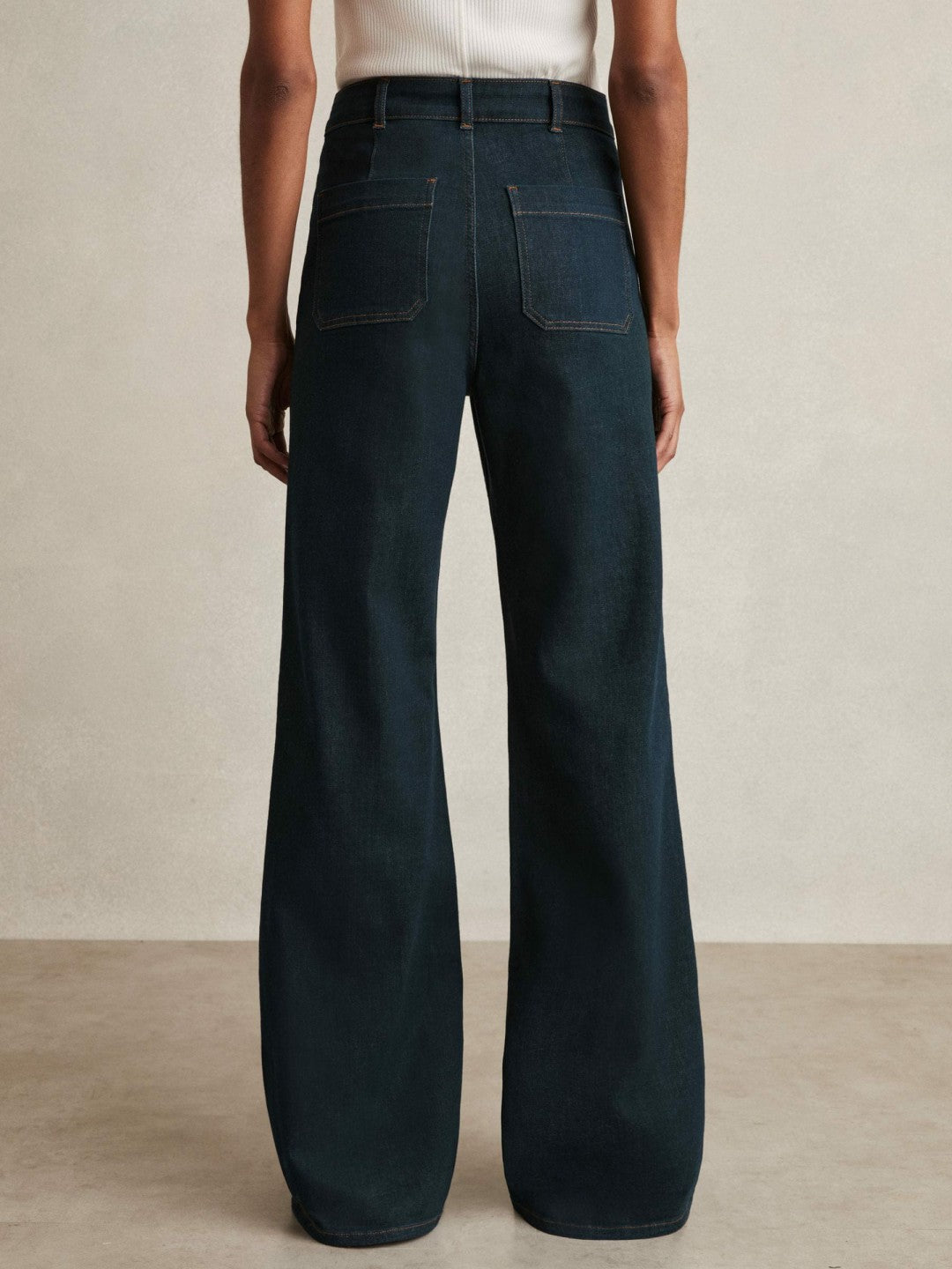 Petite Patch-Pocket Flared Jeans Dark Blue | Womens