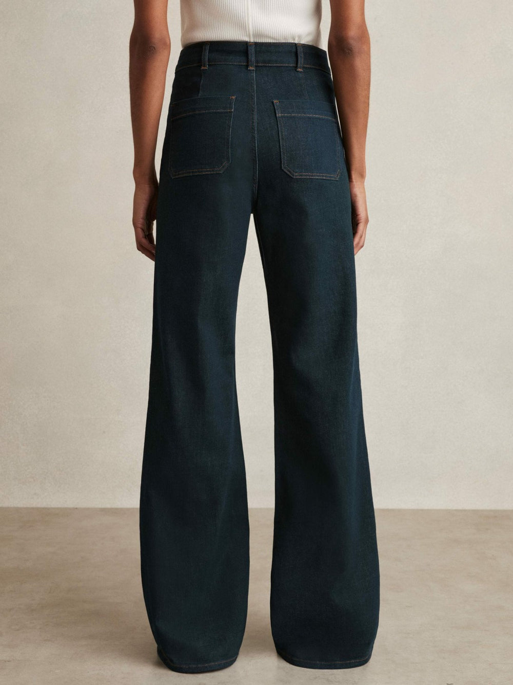 Petite Patch-Pocket Flared Jeans Dark Blue | Womens