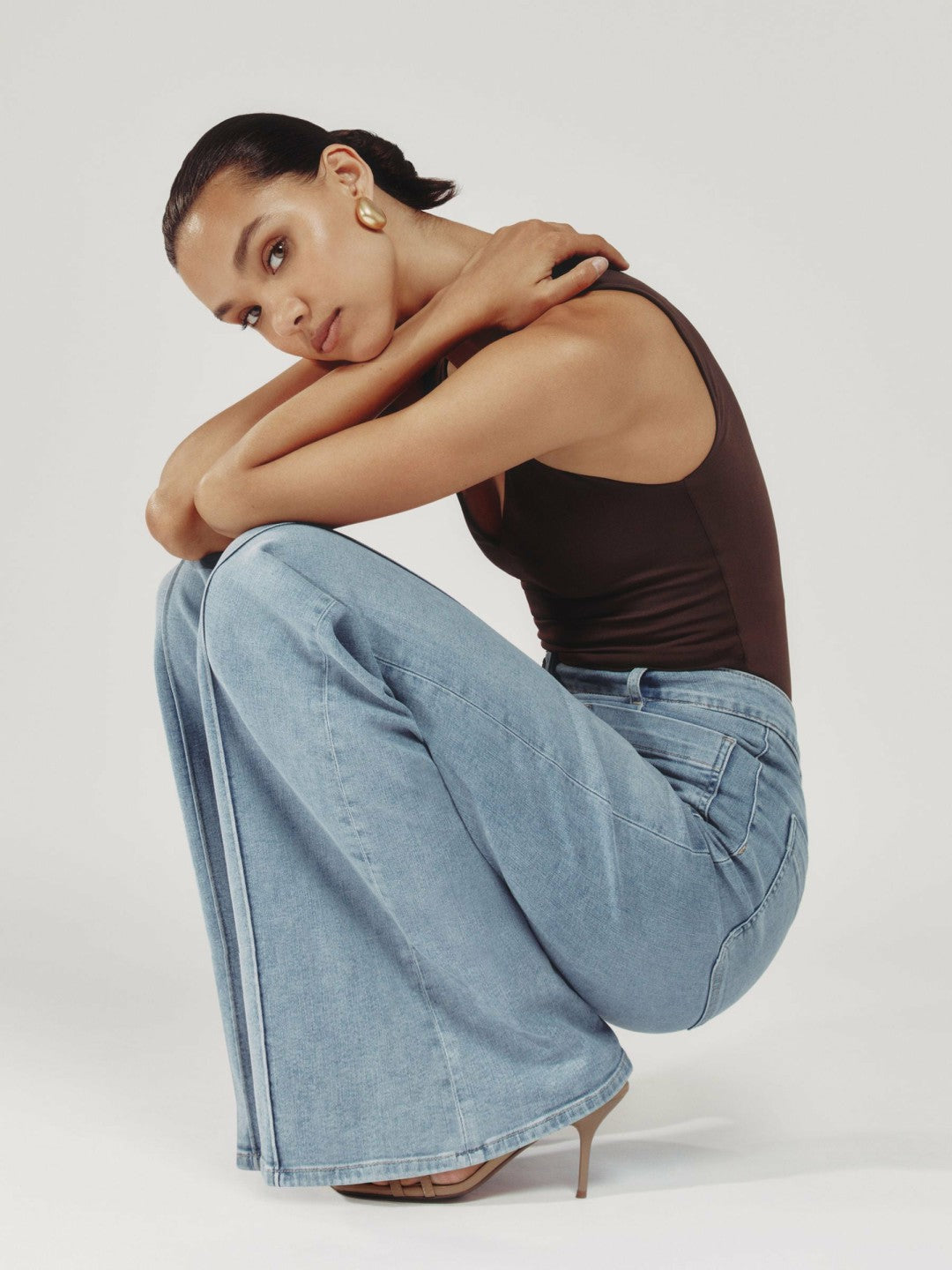 Petite Patch-Pocket Flared Jeans Light Blue | Womens