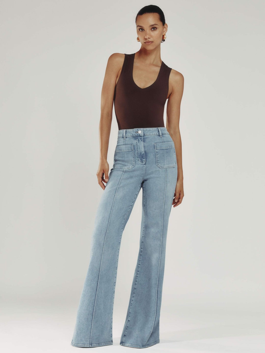 Petite Patch-Pocket Flared Jeans Light Blue | Womens
