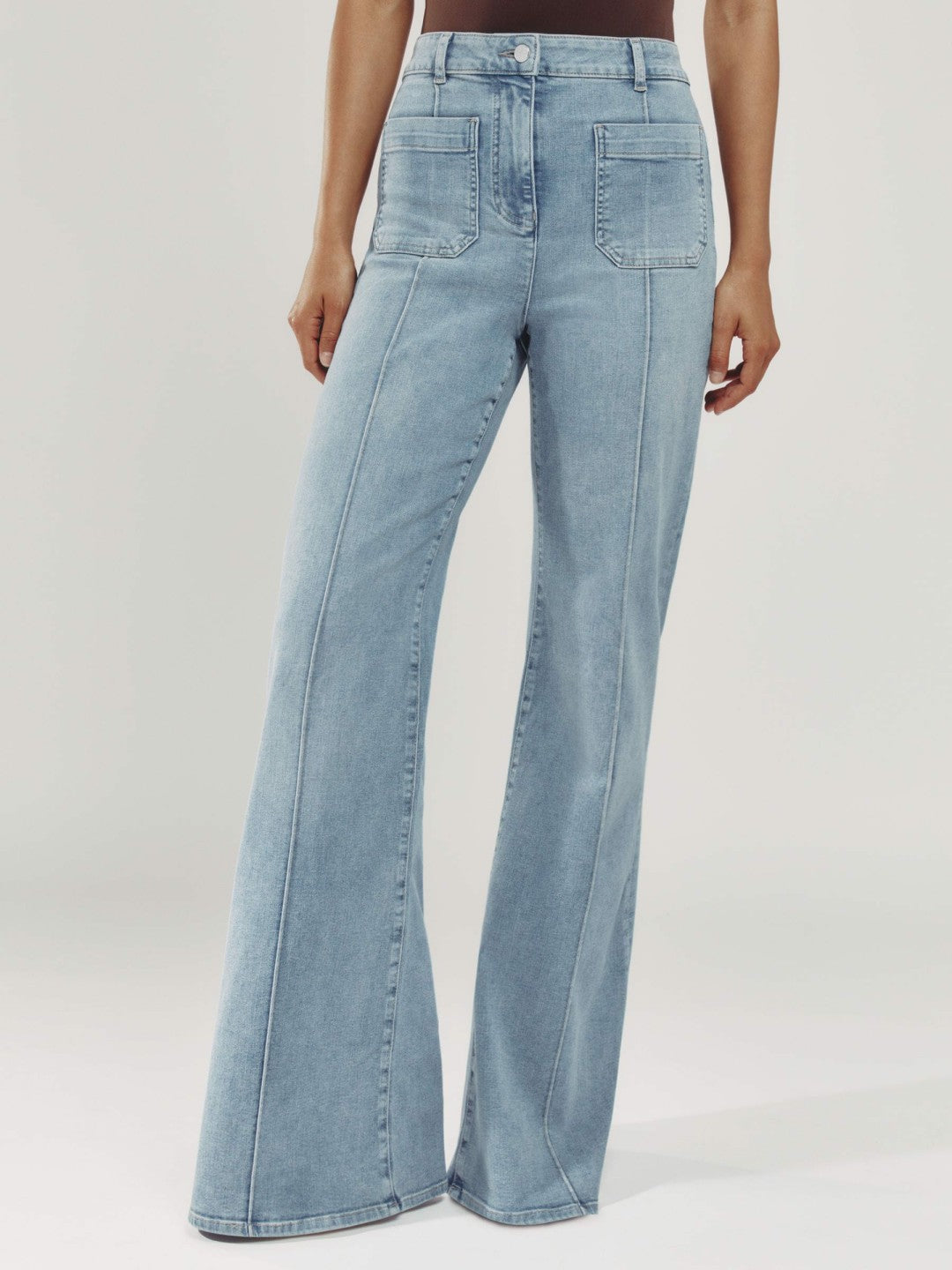 Petite Patch-Pocket Flared Jeans Light Blue | Womens