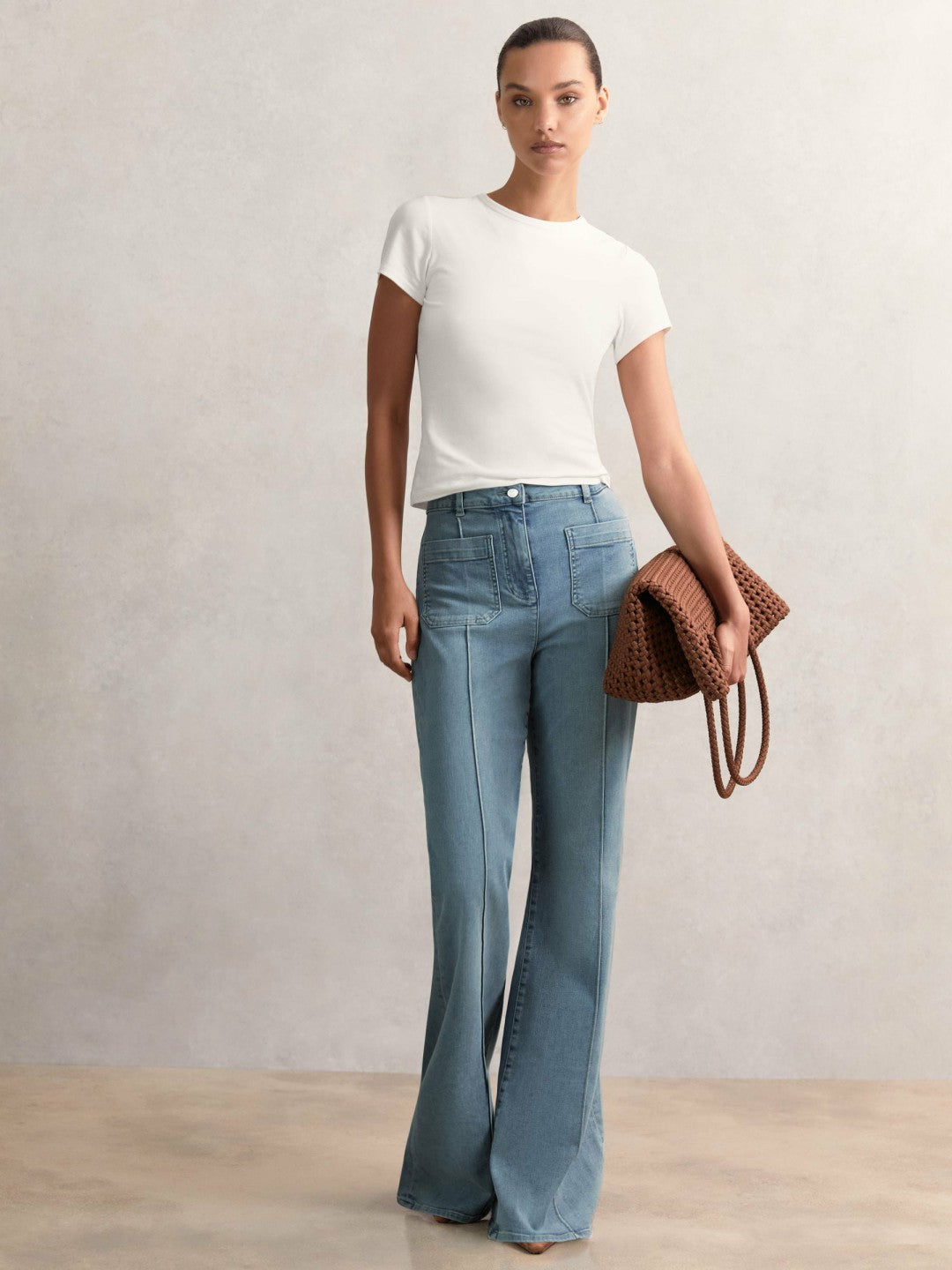 Petite Patch-Pocket Flared Jeans Light Blue | Womens