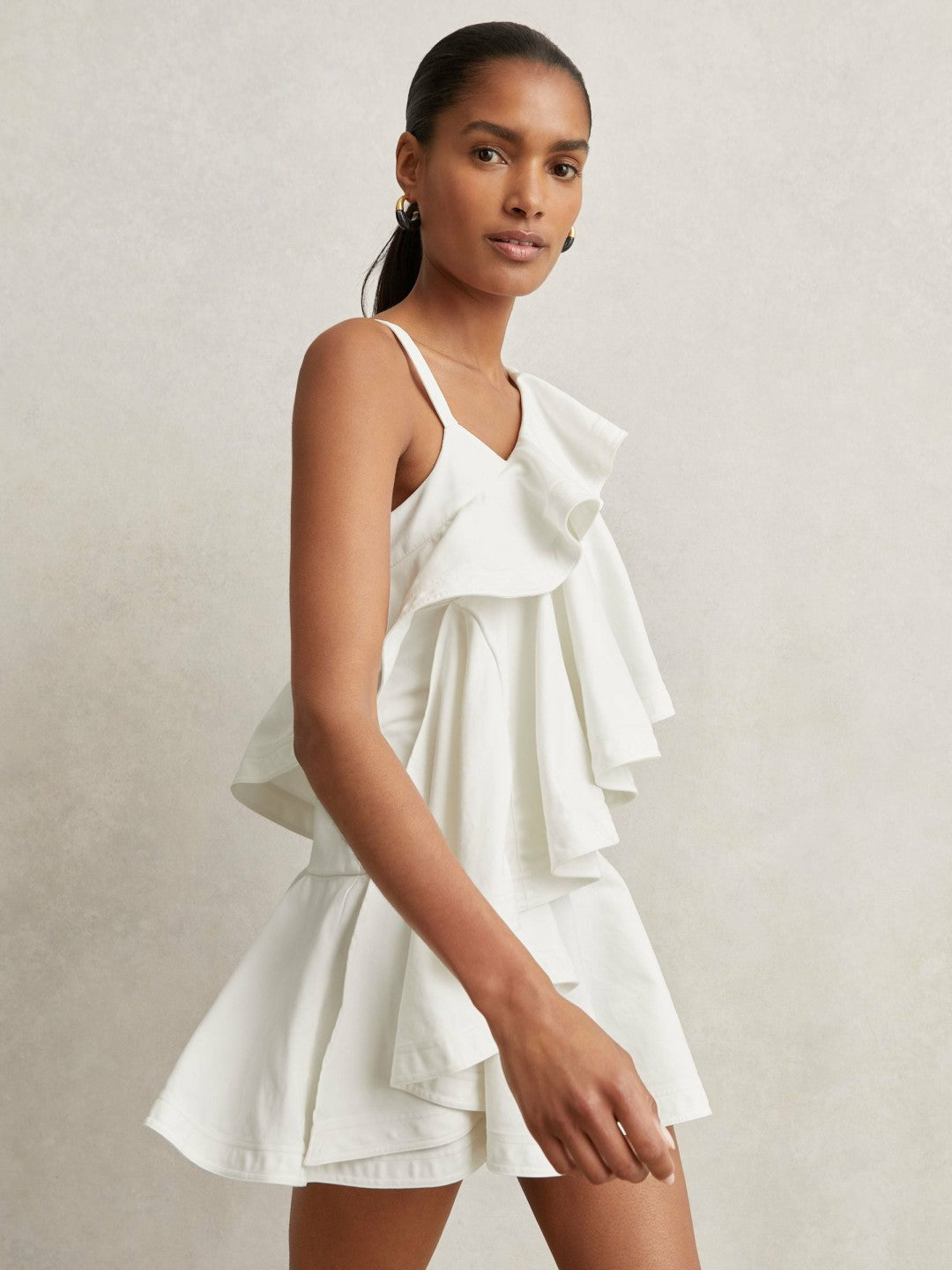 Cotton Tiered Ruffle Mini Dress Ivory | Womens