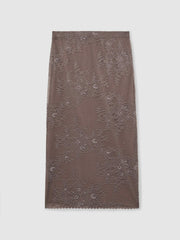 Lace Pencil Skirt Taupe Brown | Womens