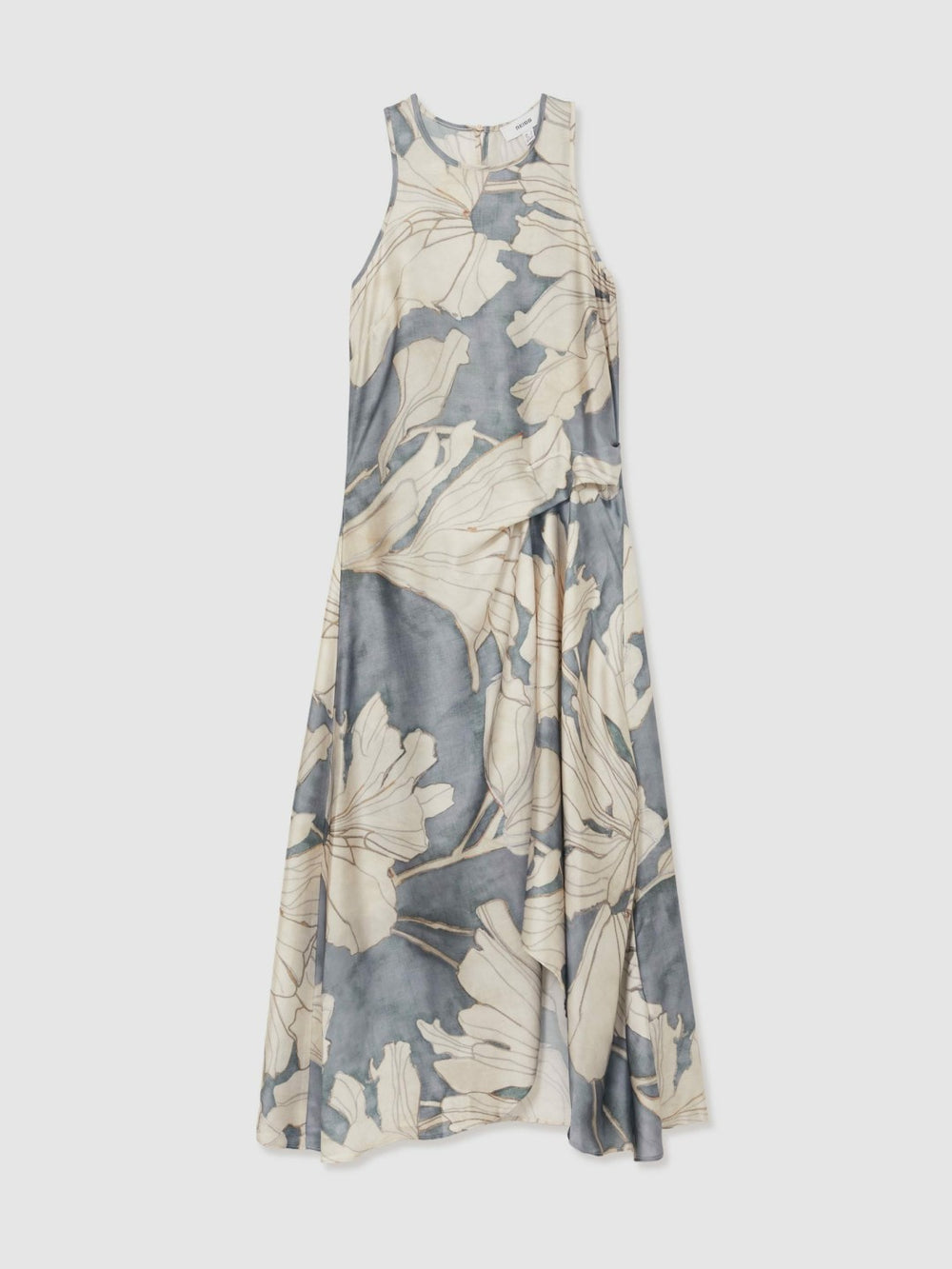 Satin Floral Drape Midi Dress Blue | Womens