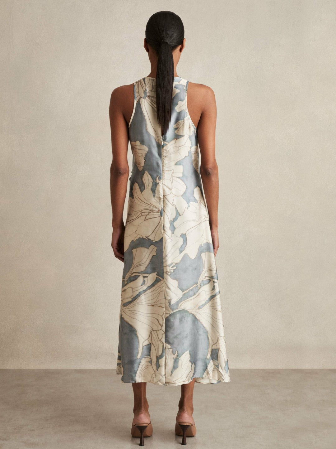 Satin Floral Drape Midi Dress Blue | Womens