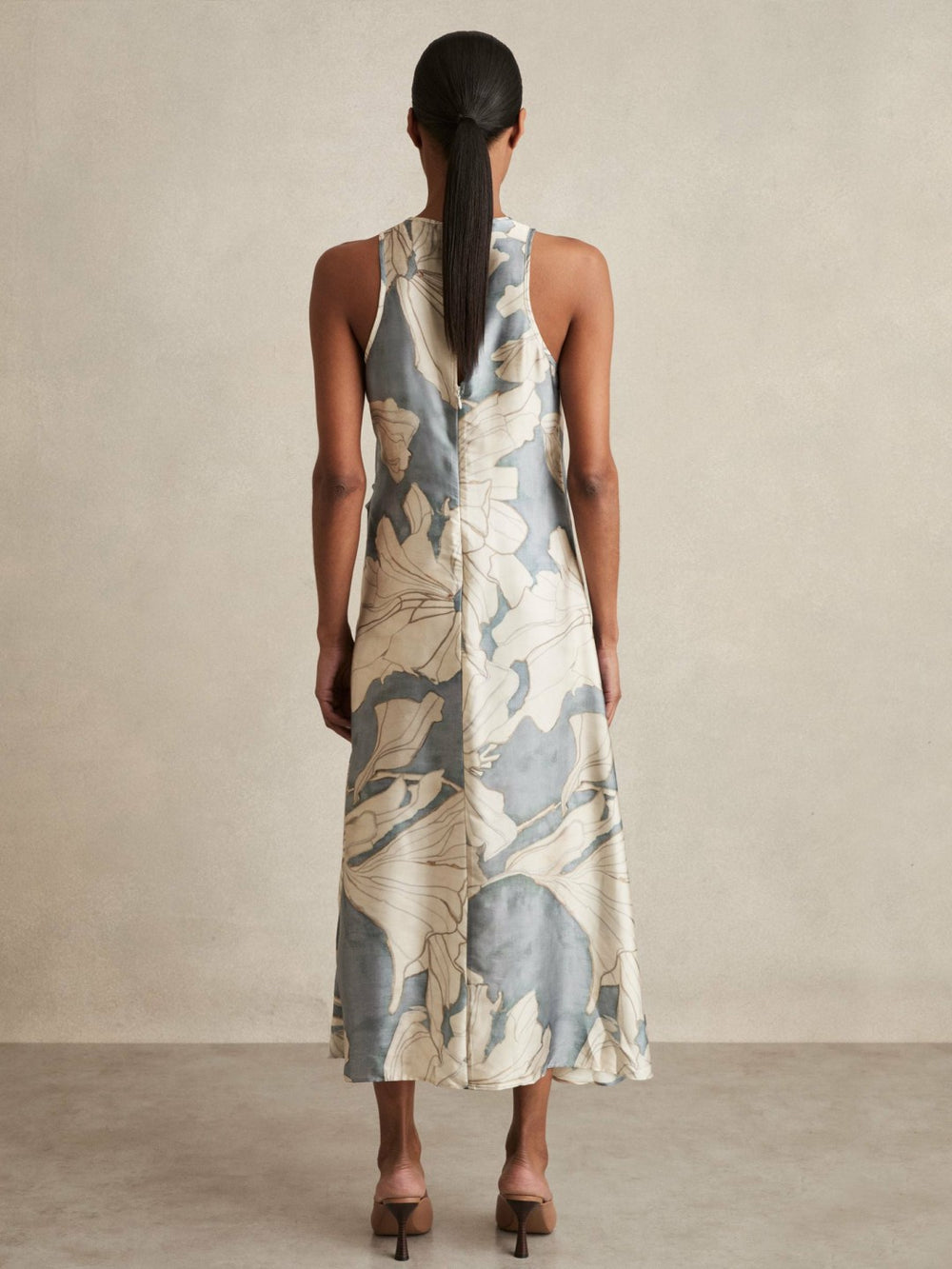 Satin Floral Drape Midi Dress Blue | Womens