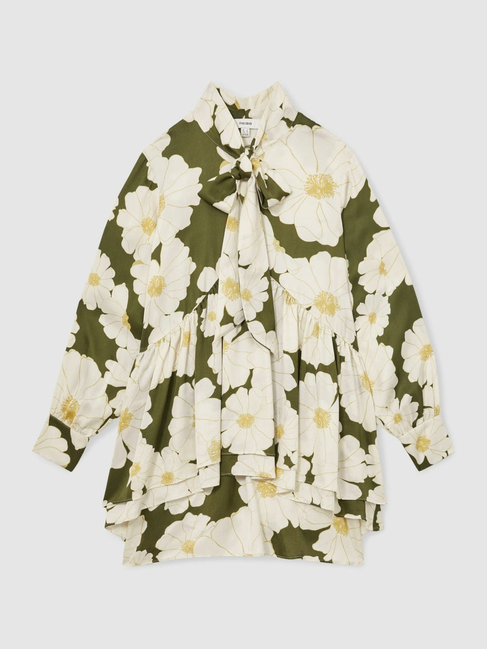 Floral Tie-Neck Swing Dress Ivory/Green | Womens