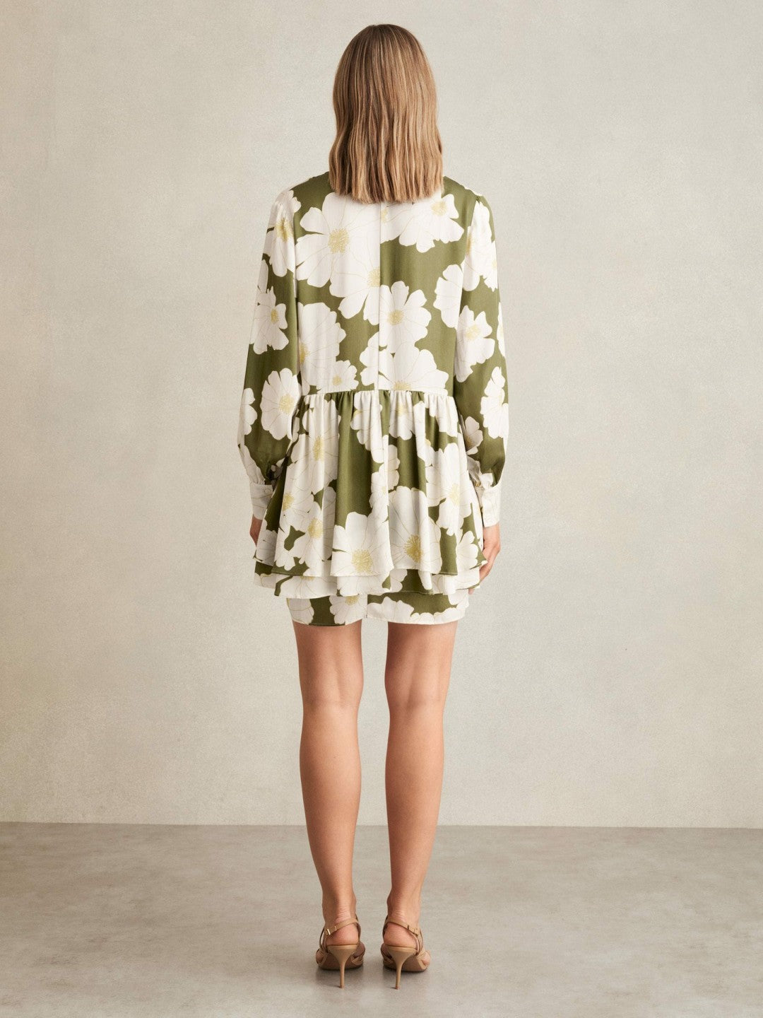 Floral Tie-Neck Swing Dress Ivory/Green | Womens