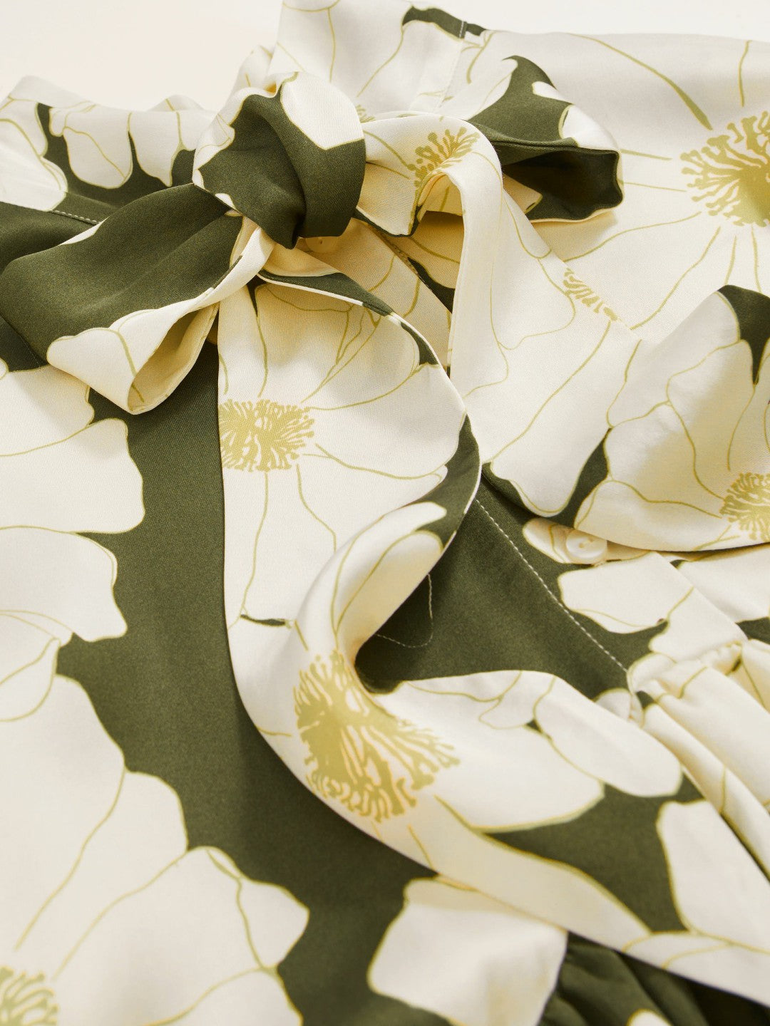 Floral Tie-Neck Swing Dress Ivory/Green | Womens
