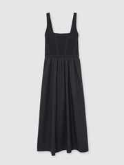 Perforated-Knit Cotton-Skirt Midi Dress Navy | Womens