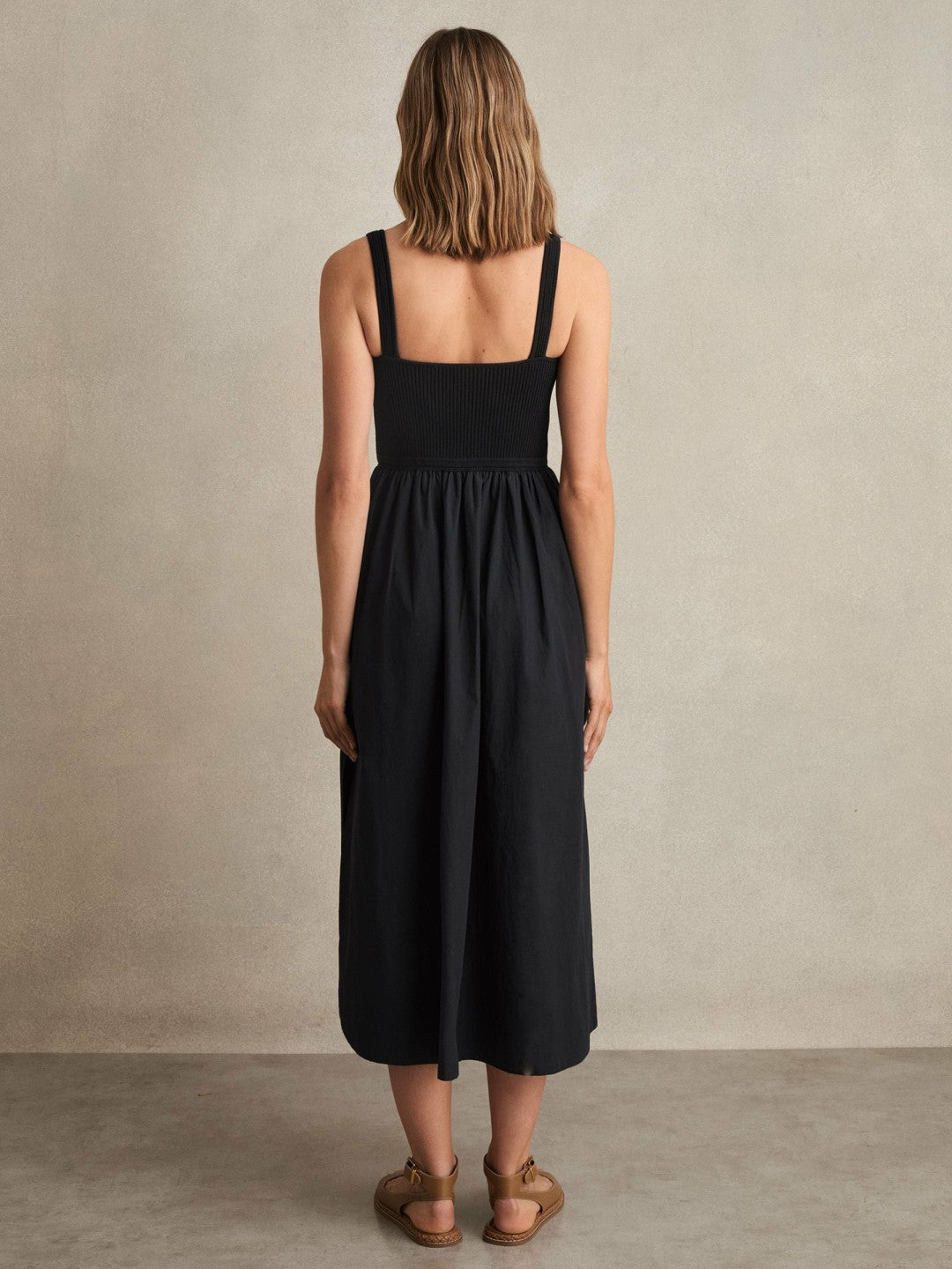 Perforated-Knit Cotton-Skirt Midi Dress Navy | Womens