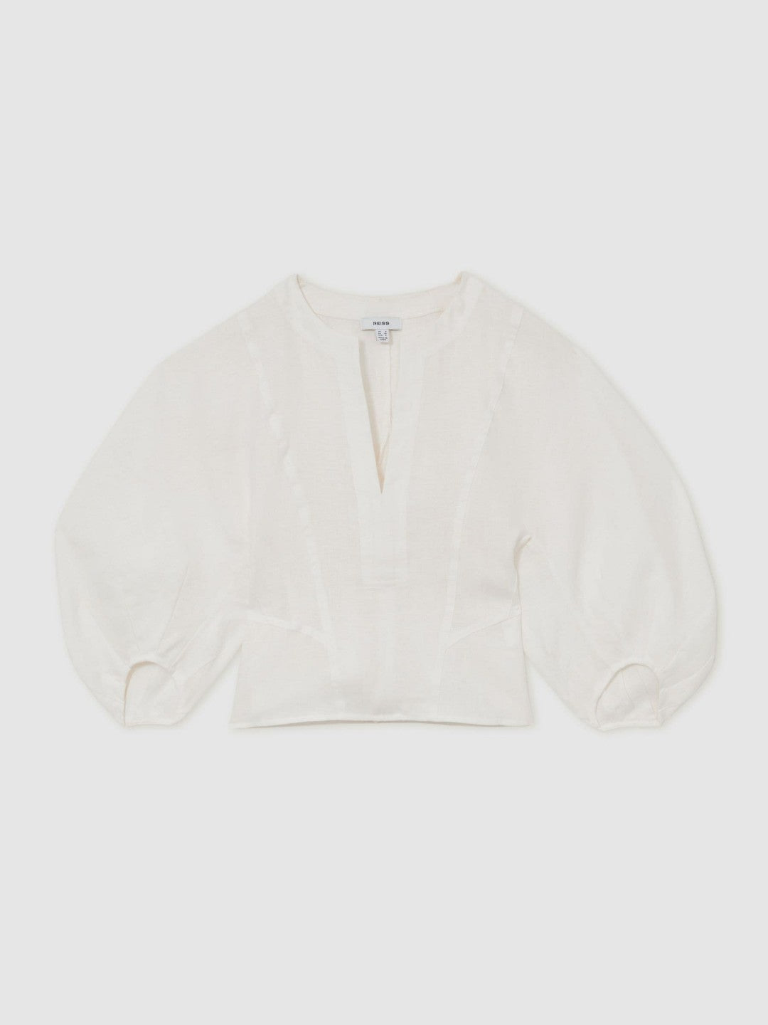 Linen Balloon-Sleeve Top Ivory | Womens