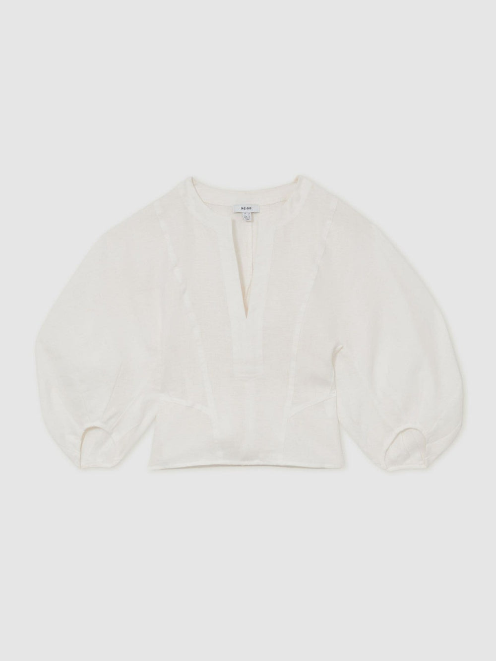 Linen Balloon-Sleeve Top Ivory | Womens