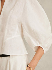 Linen Balloon-Sleeve Top Ivory | Womens