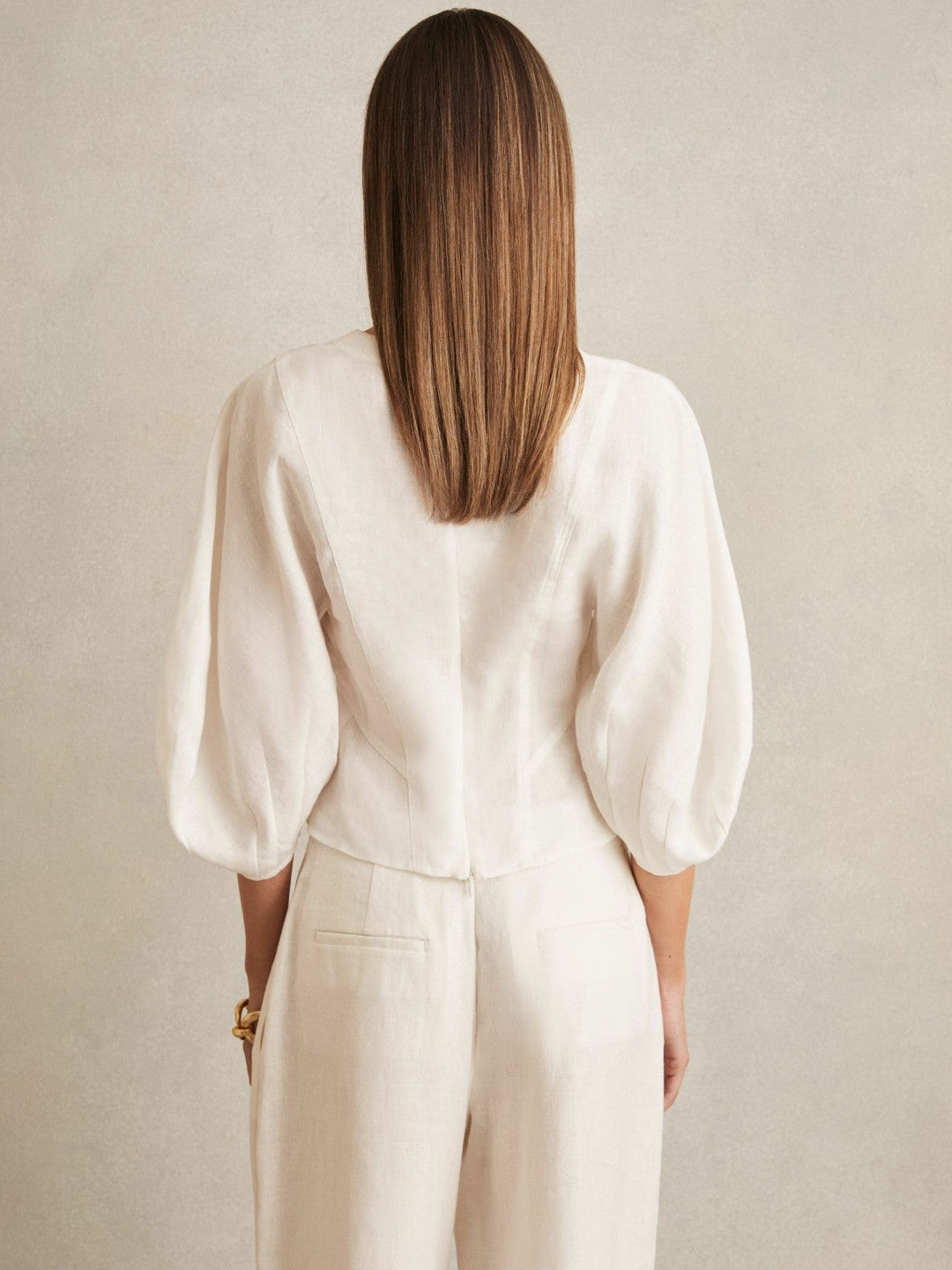 Linen Balloon-Sleeve Top Ivory | Womens