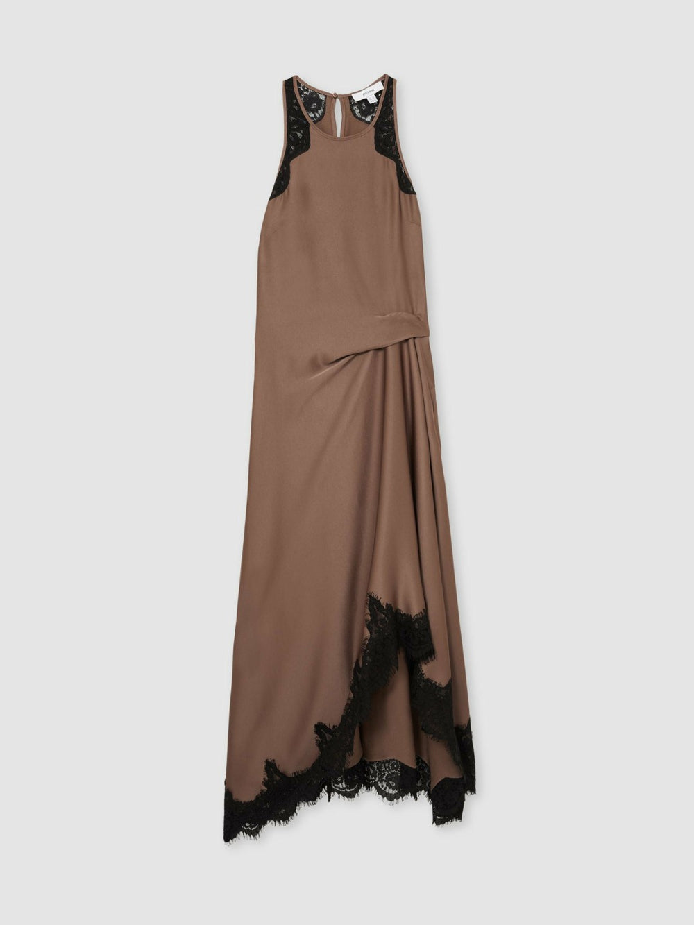 Satin Drape Lace-Trim Dress Mocha Brown | Womens