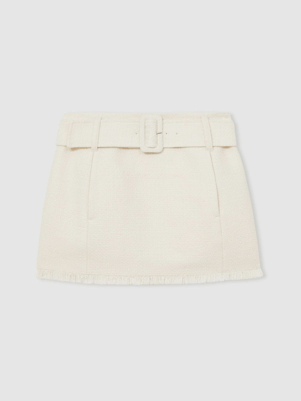 Bouclé Belted Mini Skirt With Wool and Cotton White | Womens