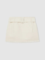 Bouclé Belted Mini Skirt With Wool and Cotton White | Womens