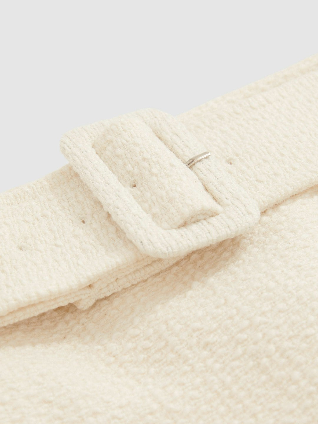 Bouclé Belted Mini Skirt With Wool and Cotton White | Womens