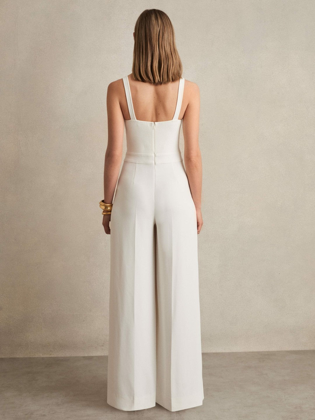 Perforated-Knit Wide-Leg Jumpsuit Ivory | Womens