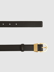 Leather Curved-Buckle Belt Black | Womens