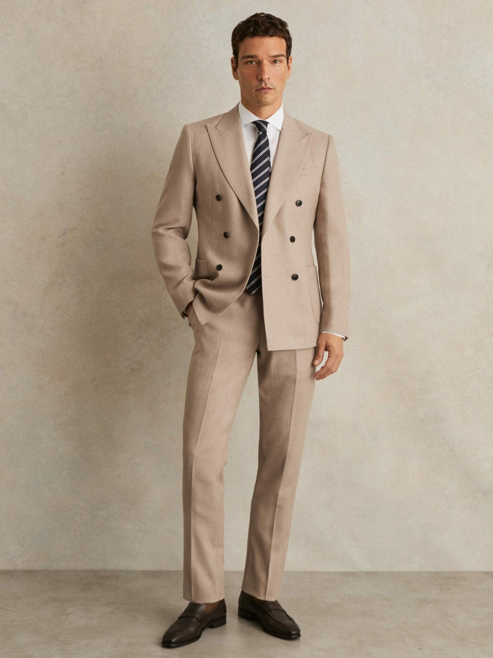 Wool-Blend Slim-Fit Suit Trousers Oatmeal Brown | Mens