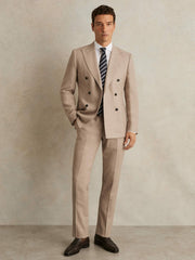 Wool-Blend Slim-Fit Suit Trousers Oatmeal Brown | Mens