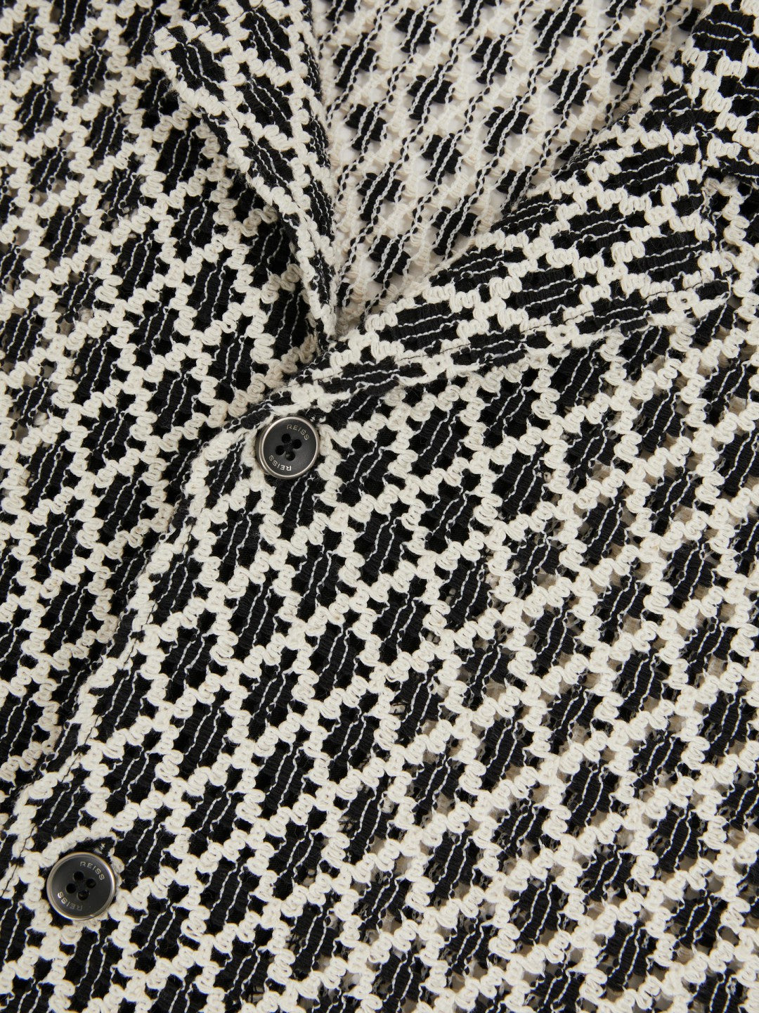 Geometric-Crochet Cuban-Collar Shirt Navy/White | Mens