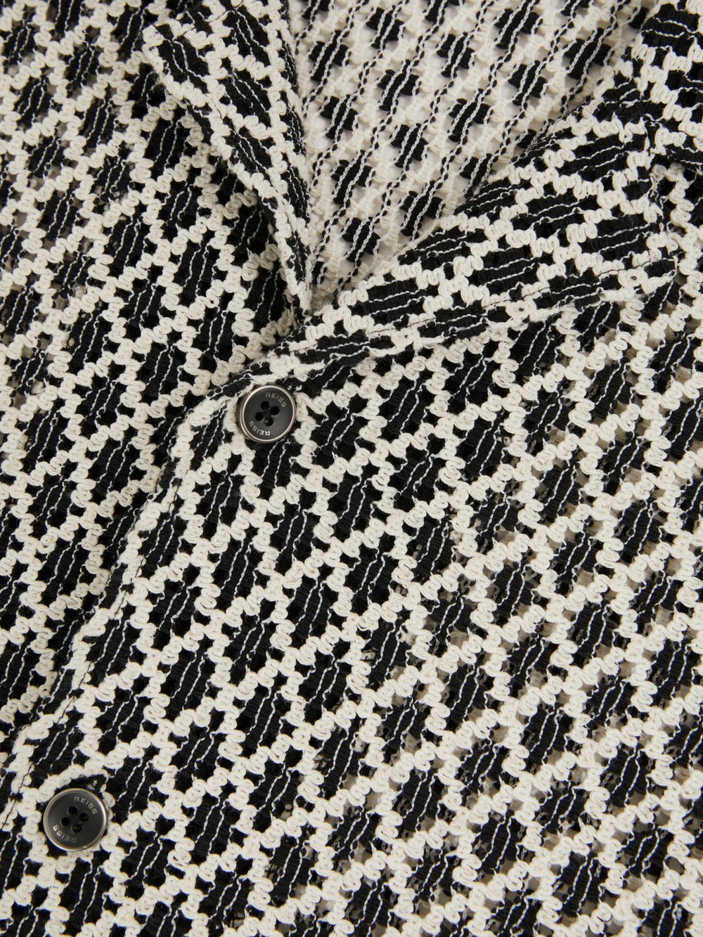 Geometric-Crochet Cuban-Collar Shirt Navy/White | Mens