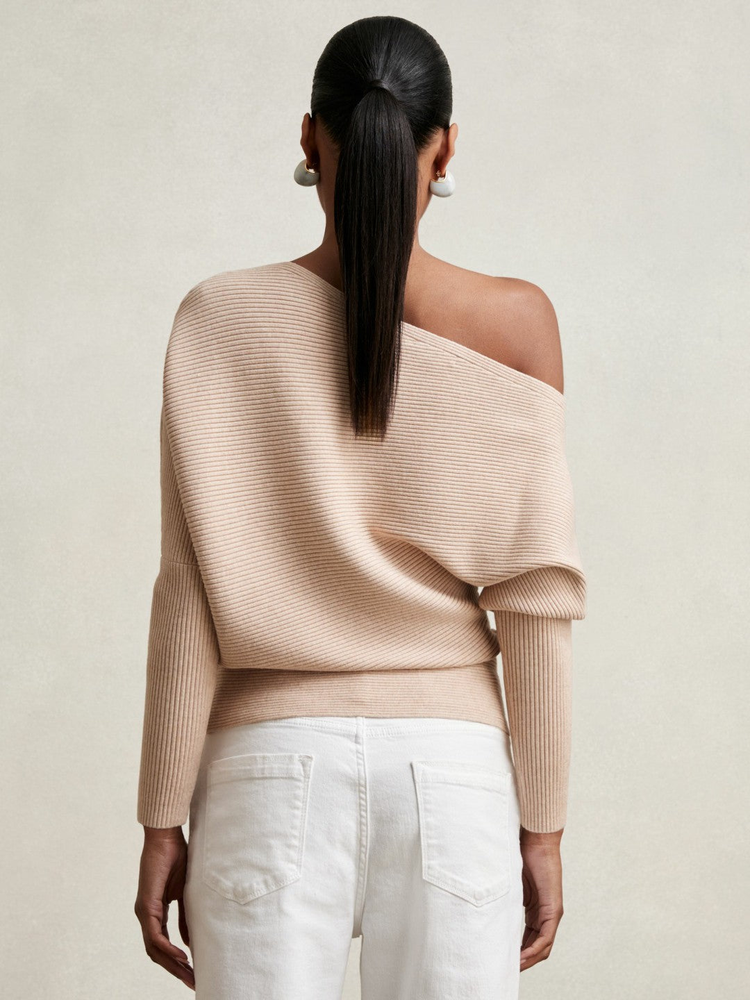 Asymmetric Draped Knitted Jumper Oatmeal Neutral | Womens