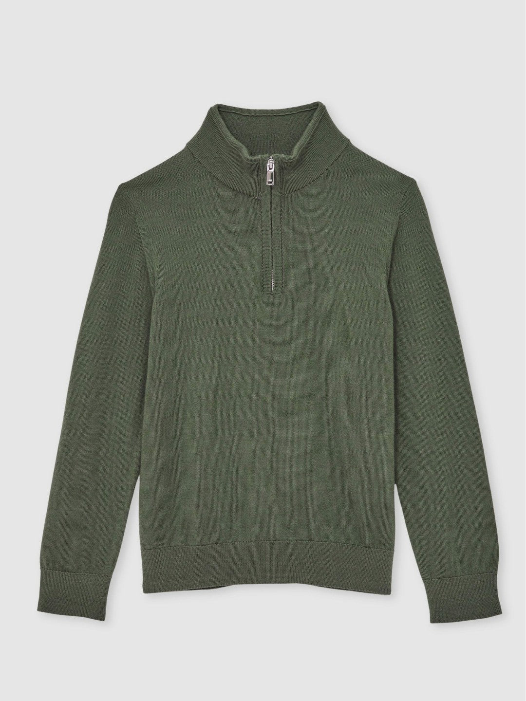 9-13 yrs Merino Wool Half-Zip Funnel Neck Jumper Kale Green | Children