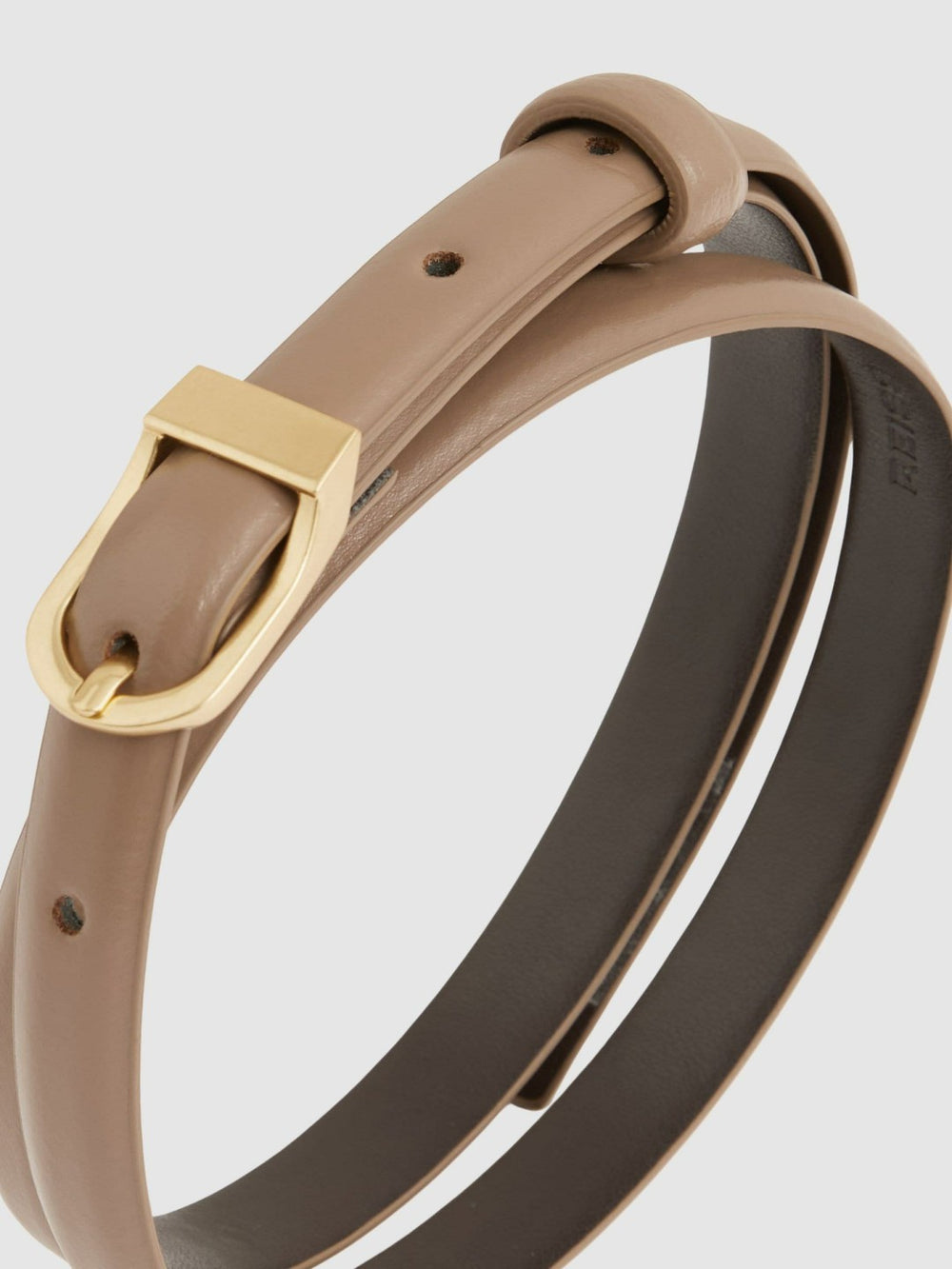 Leather Curved-Buckle Skinny Belt Taupe | Womens